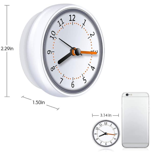 Mini duschklocka Vattentät Ip24 Väggklocka Sugkopp Badrumsklocka Akryl Face Suction Clock