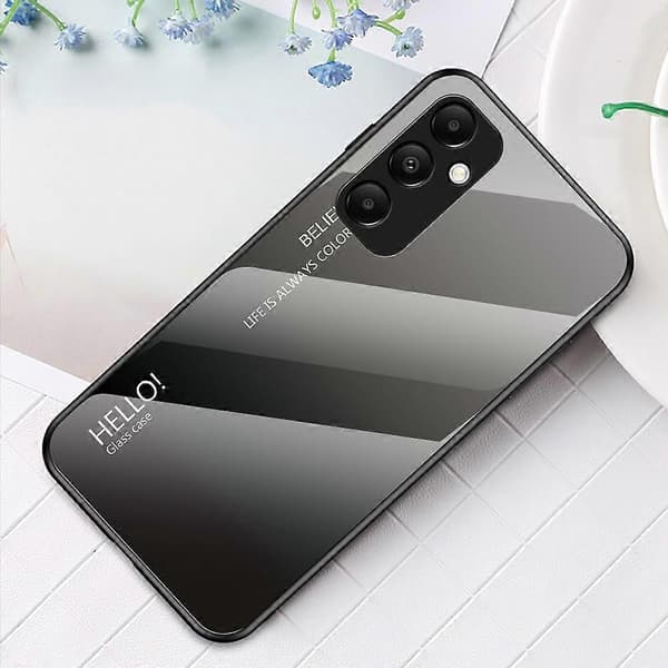 Til Samsung Galaxy A55 5G Etui Gradient Hærdet Glas+PC+TPU Telefoncover Multicolor Gradient Black Grey