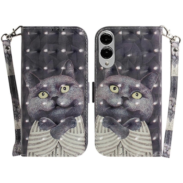 Til Samsung Galaxy S25 Edge Etui Mønstertryk Læder Wallet Telefon Cover med Håndledsrem Multicolor Embracing Cat