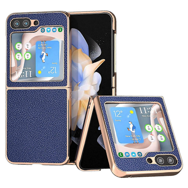 Til Samsung Galaxy Z Flip5 5G Elektropletteret Bagcover Ægte Koskindslæder+PC Telefoncover Multicolor Style C