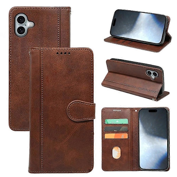 Fodral till iPhone 16 Plus, kalvtexturerat läder, ställ, bokstil, telefonskal Multicolor Style F