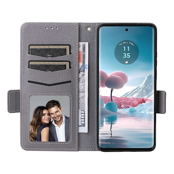Til Motorola Edge 40 Neo 5G Etui Litchi Tekstur Tegnebog Læder Telefon Cover med Rem Multicolor Style D
