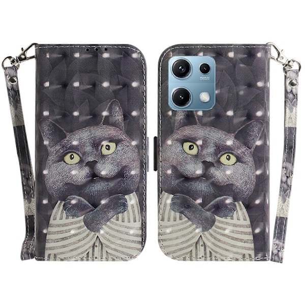 Fodral för Xiaomi Redmi Note 14S 4G, mönstertryckt plånboksfodral i läder med handledsrem Multicolor Embracing Cat