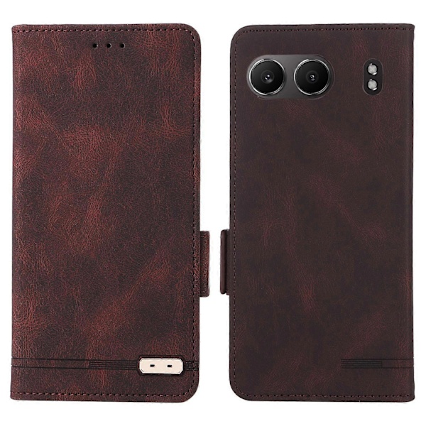 OnePlus Nord 4 -kotelo, nahkainen lompakkokotelo, jossa metallikoriste Multicolor Coffee