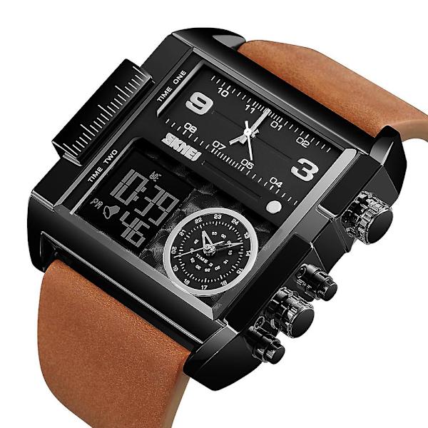 Skmei 3-tids Multi Funktions Digital Ur Relojes Sport Skmei 3atm Vandtæt Silver- brown