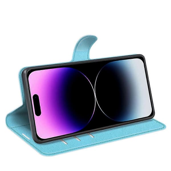 Stöttåligt plånboksfodral i PU-läder med stativ för iPhone 15 Pro Multicolor Style E