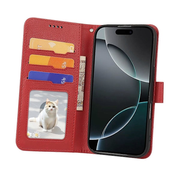 Læderetui med pung, stativ og magnetlukning til iPhone 16 Pro Max - Grøn Multicolor Red