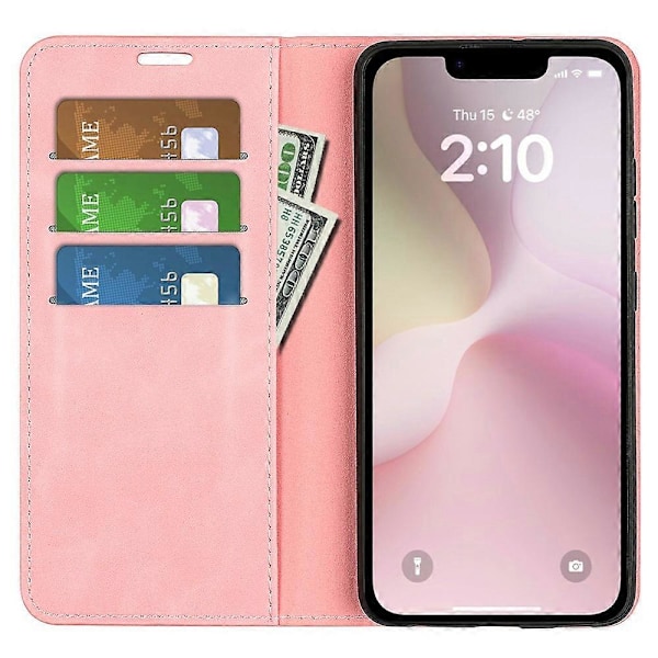 Til iPhone 16e Etui Skin Touch Læder Wallet Telefon Cover - Grå Multicolor Pink