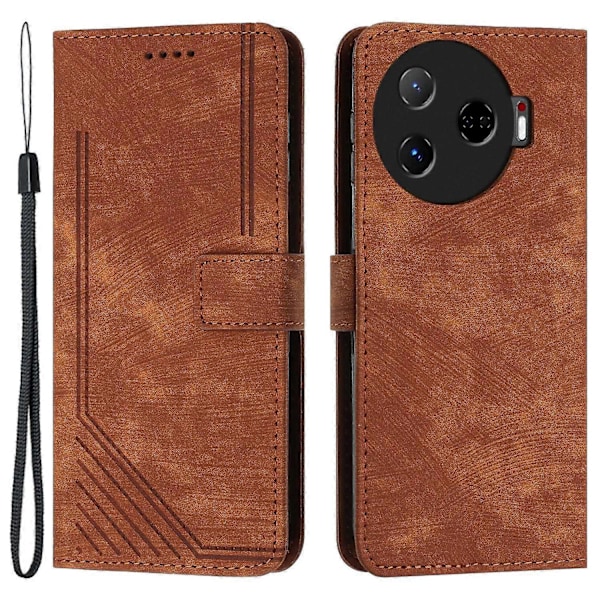 För TECNO Camon 30 Pro 5G Telefonskal Linjer Präglat Anti-Rep PU Läder Ställfodral Multicolor Style B