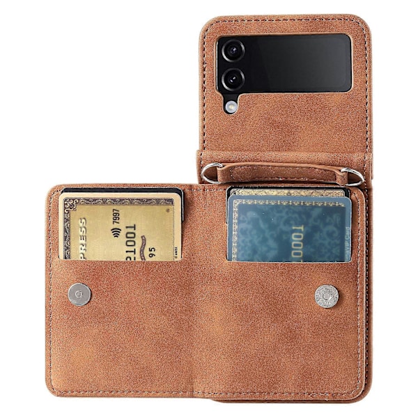 Samsung Galaxy Z Flip4 5G -kotelo korttipidikkeellä, PU-nahkainen jalusta ja puhelinkuori käsiremmin kanssa Multicolor Style C