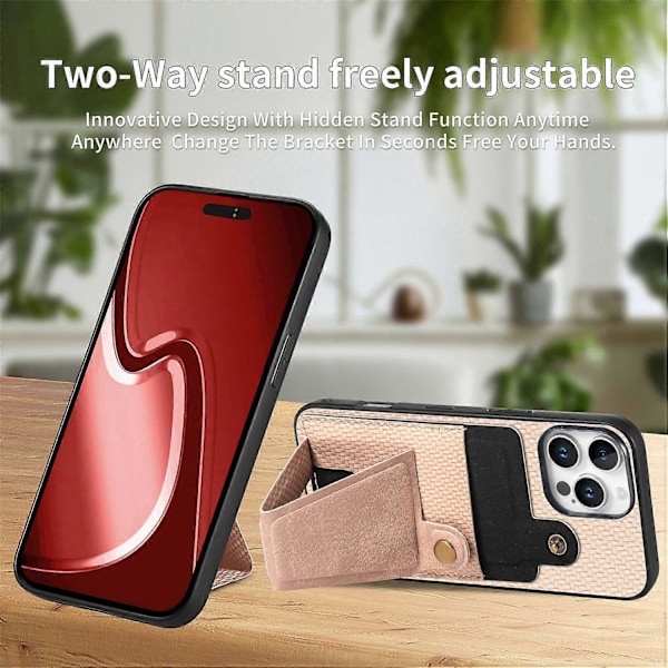 Til iPhone 16 Pro Cover K-Formet Støttefod Læder+PC+TPU Telefon Cover - Grøn Multicolor Apricot