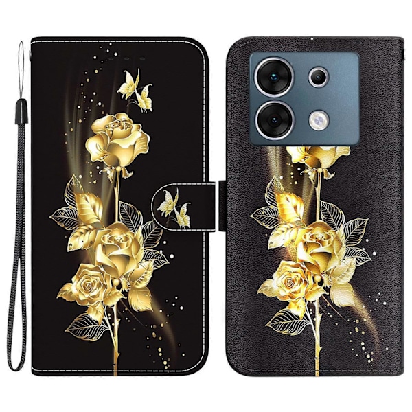 Læderetui med mønstertryk til Infinix Zero 30 5G Multicolor Gold Butterfly Rose