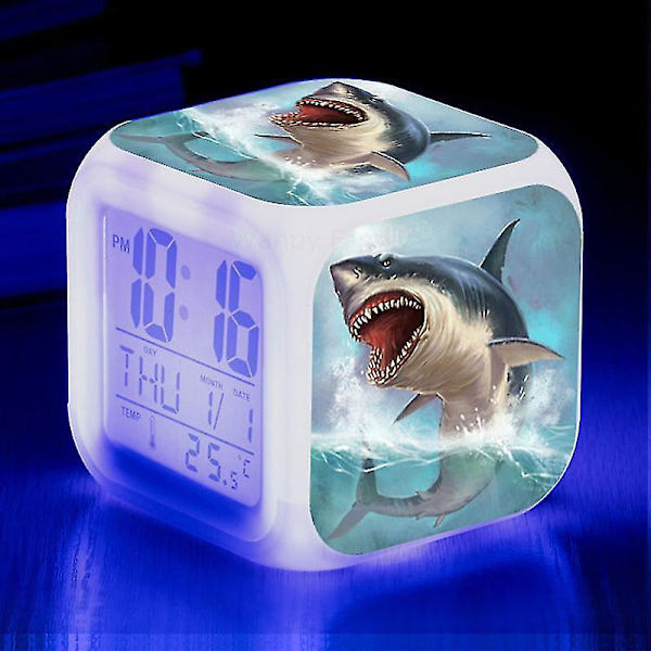 Shark Alarm Clock 7-färgad glödande digitala klockor Barn Baby Sovrum Multifunktion Små nattljus B Auburn