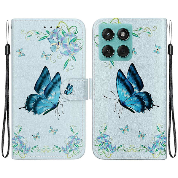 Til Motorola Edge 60 5G/ 60 Fusion 5G Wallet Telefon Cover Anti-Drop Læder Flip Cover Mønster Print Multicolor Blue Butterfly Flower
