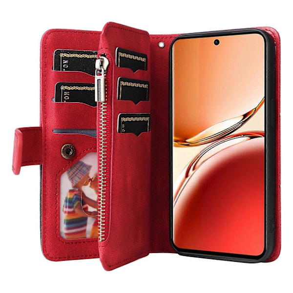 KT Multi-Function Series-5 Etui til Oppo Reno12 F 5G Lynlås Pung Læder Telefon Cover Stativ Multicolor Style B