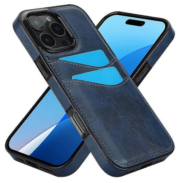 iPhone 16 Pro Max -kotelo korttipaikalla, Slim-Fit PU+TPU -puhelinkuori - Musta Multicolor Blue