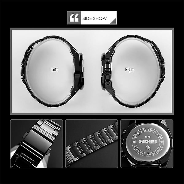 Skmei 1378 30m Vattentät Metall Quartz Watch Svart Blå Black blue