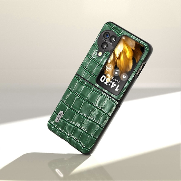 För Oppo Find N3 Flip 5G Krokodiltextur Fodral Äkta Koläder+PC Anti-Rep Telefonskal Multicolor Style B