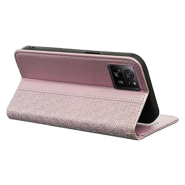 För Xiaomi 14T Plånboksfodral Stark Magnetisk Rutmönstrad Prägling Läder Flip Cover - Grön Multicolor Rose Gold