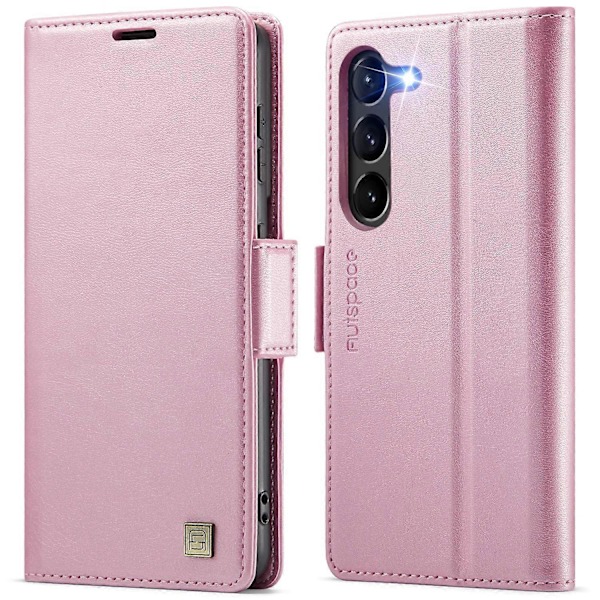 Til Samsung Galaxy S23+ Cover AUTSPACE A11 RFID-blokerende Retro Læder Mobiltelefon Wallet Cover - Sort Multicolor Pink