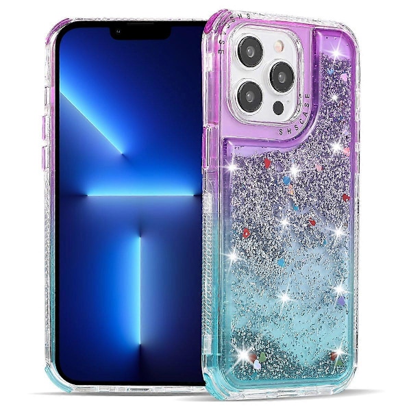 Til iPhone 13 Pro 6,1 tommer mobiltelefonetui TPU+PC Anti-drop Gradient Flydende Kviksandsskal Multicolor Purple+Light Blue