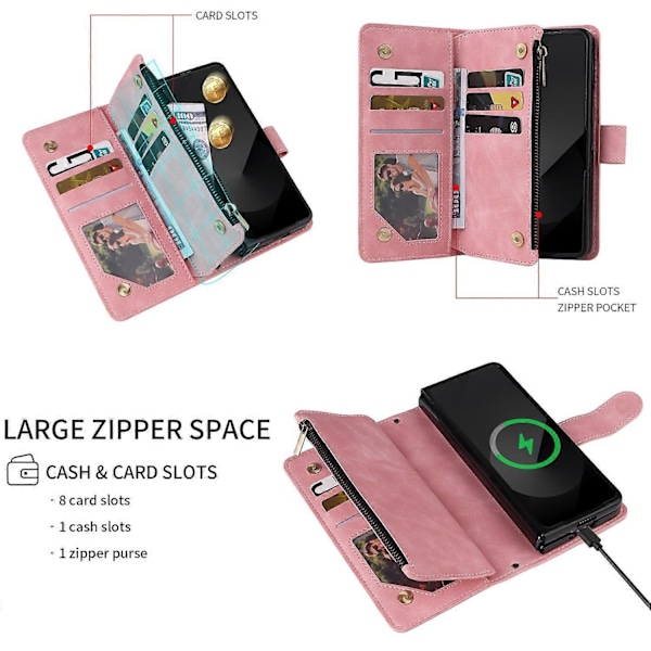 Til Samsung Galaxy Z Fold6 5G Etui Lynlåslomme Læder Telefon Cover med Skulderrem Multicolor Style G