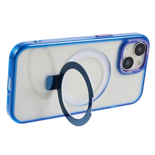 Läpinäkyvä TPU+PC suojakuori iPhone 15 Plus -puhelimelle, näkymätön jalusta ja magneettinen puhelinkuori Multicolor Style E