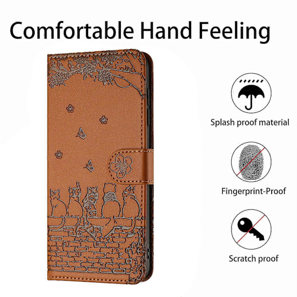 Etui til Xiaomi Redmi Note 14 Pro 5G med håndleddsstropp, skinndeksel med veggkattemønster Multicolor Style C