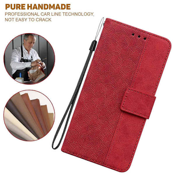 Til Motorola Moto G05 4G/E15 4G Etui Geometrisk Mønster Læder Wallet Telefon Cover med Håndledsrem Multicolor Red