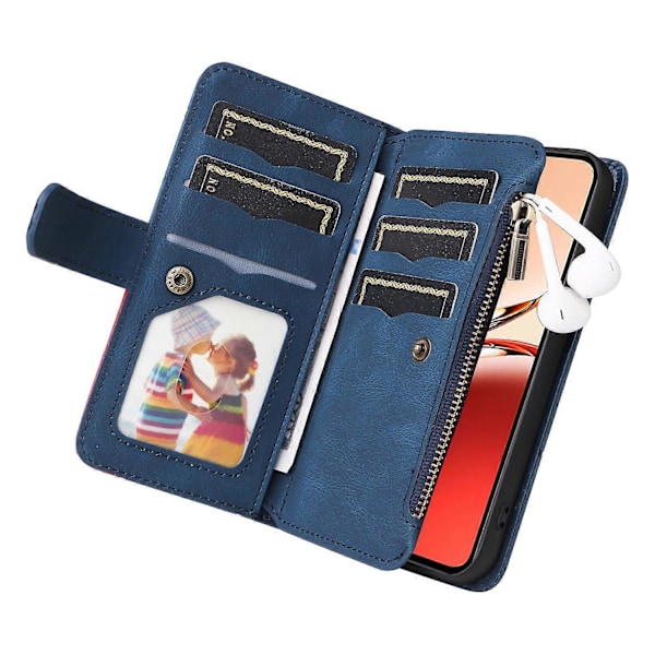 KT Multi-Function Series-5 Etui til Oppo Reno12 F 5G Lynlås Pung Læder Telefon Cover Stativ Multicolor Style E