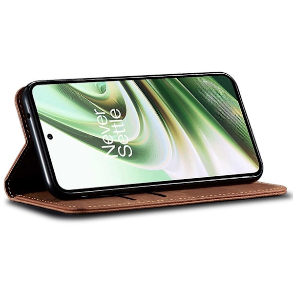 Plånboksfodral i PU-läder med jeanstextur för OnePlus Ace 3 5G/12R 5G Multicolor Coffee