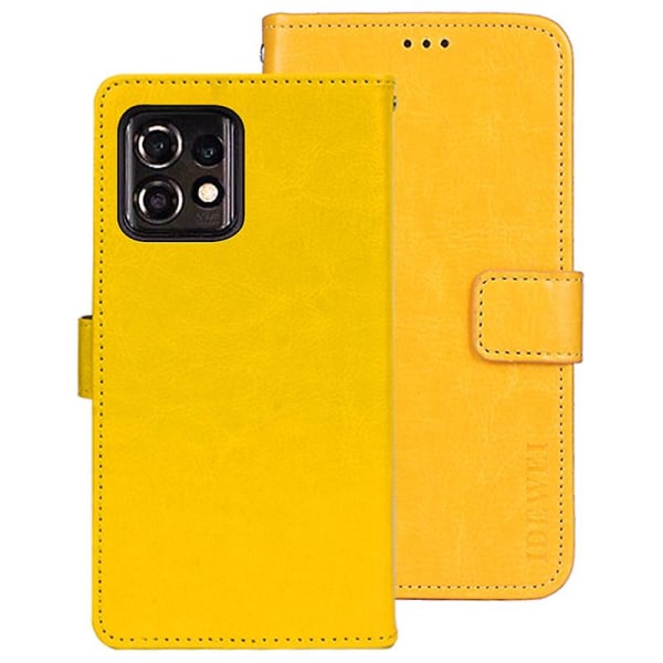 Idewei För Motorola Moto X40 5g Crazy Horse Texture Folio Flip Phone case Stativ Plånbok Pu Läder Stötsäkert cover Yellow
