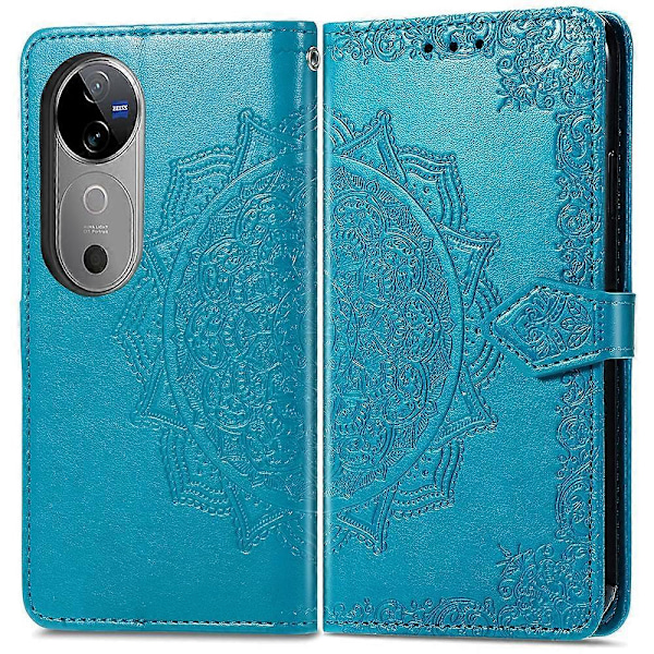 Til vivo V40 5G Etui Mandala Præget Design Læder Wallet Telefon Cover - Grå Multicolor Blue