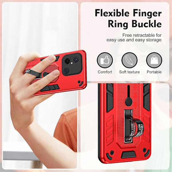 For Xiaomi Redmi 12C 4G/Poco C55 4G Fleksibel Ring Stropp TPU+PC Telefon Deksel Stativ Etui Multicolor Style B