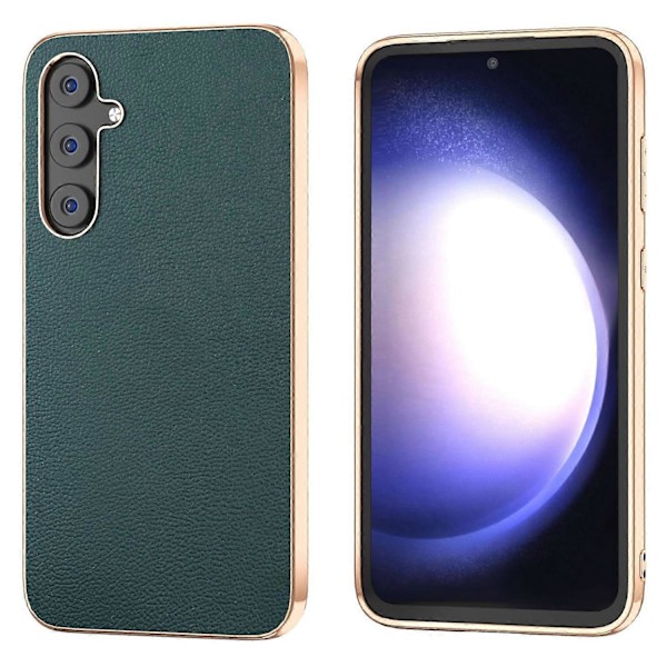 Äkta Läderöverdrag med PC+TPU Elektroplätering Skal för Samsung Galaxy S23 FE Multicolor Style B