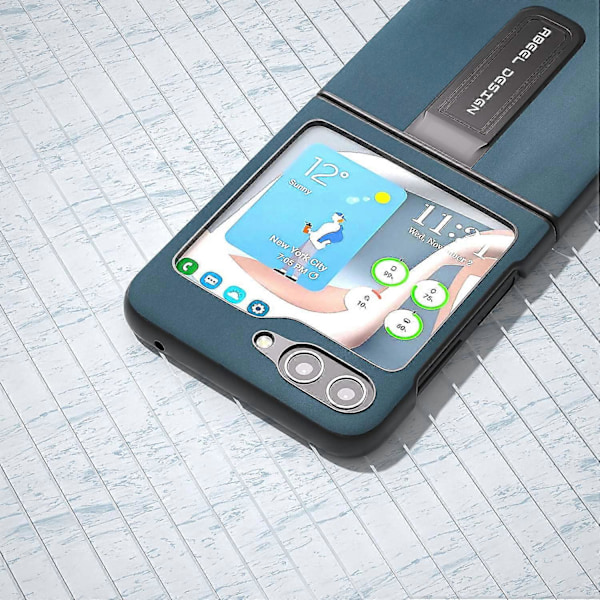 Til Samsung Galaxy Z Flip5 5G Støtteben Nappa Tekstur Etui Ægte Koskindslæder+PC Telefoncover Multicolor Style B