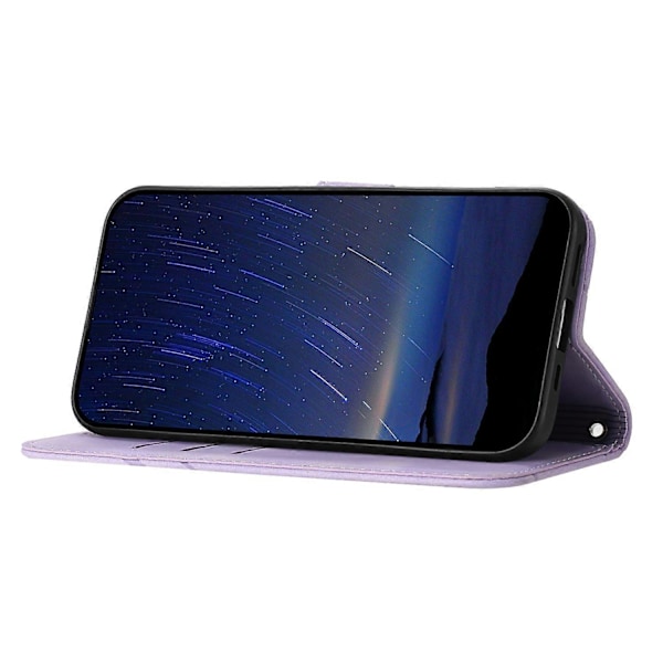Til Samsung Galaxy S25 Edge Etui Præget Linje Læder Telefon Cover med Praktisk Rem Multicolor Purple