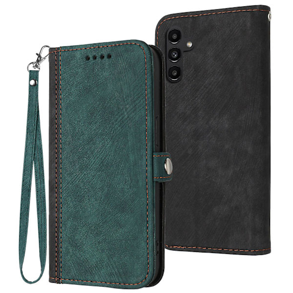 För Samsung Galaxy S23 Fe Plånbok Pu Läder Cover Stativ Case med rem Blackish Green