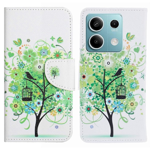 Telefoncover til Xiaomi Redmi Note 13 5G PU Læder Krydset Tekstur Wallet Cover Multicolor Green Tree