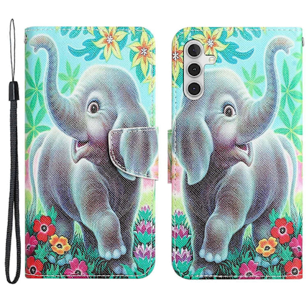Magnetisk etui med mønstertryk og tegnebogsfunktion til Samsung Galaxy A25 5G Multicolor Elephant