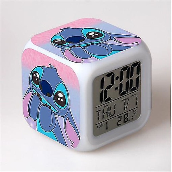 Stitch Väckarklocka Stitch Barnpresent Färgglad färgskiftande fyrkantig väckarklocka Julklapp Model 23