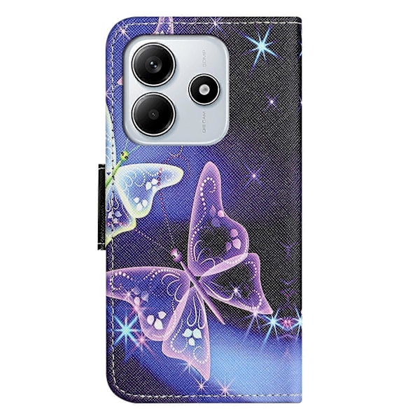 Til Xiaomi Redmi Note 14 4G Etui Mønstertryk Kryds Tekstur Læder Telefon Cover Multicolor Sparkling Butterfly