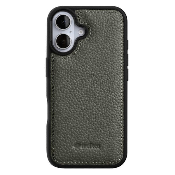 MELKCO iPhone 16 Plus -kotelo aitoa lehmännahkaa, PC-puhelinkuori - Vihreä Multicolor Grey