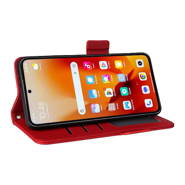 Til Xiaomi 14T Etui Litchi Tekstur PU Læder Wallet Flip Telefon Cover - Grå Multicolor Red