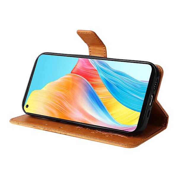 Læder Etui til Oppo A78 4g, Tegnebog Stand Præget Sommerfugl Telefon Cover Yellow