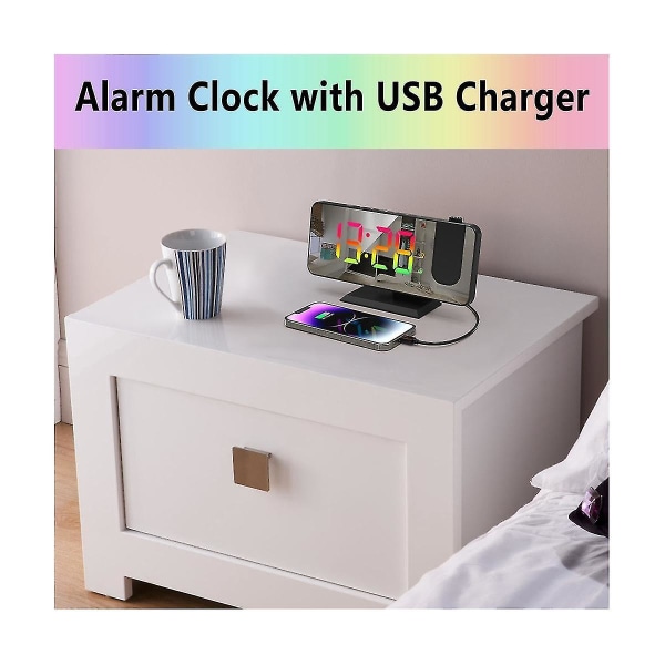 Projektion til soveværelse, LED-display loft digital radio med USB-oplader og dobbelt alarm hvid White