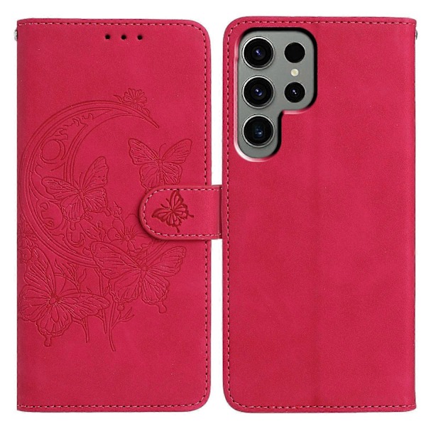 Til Samsung Galaxy S24 Ultra Case Sommerfugl Blomst Præget PU Læder Wallet Stand Telefon Cover Multicolor Rose
