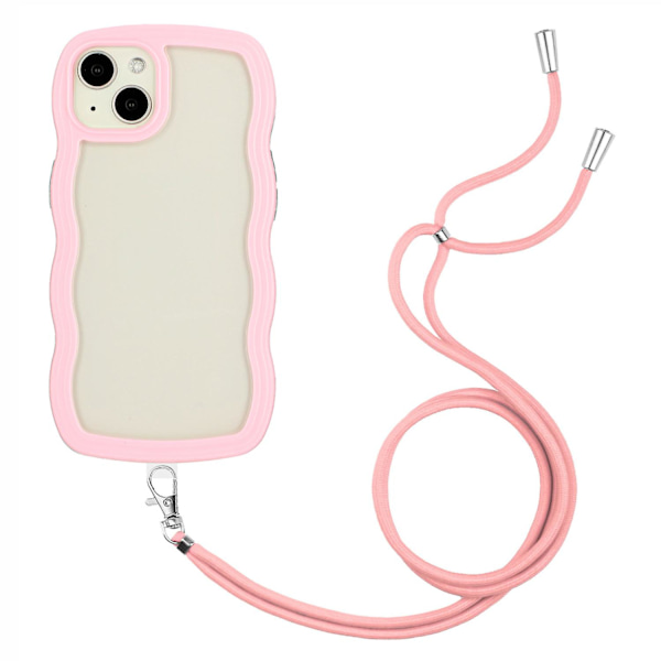 För Iphone 15 Wave Ramform Phone case Pc + TPU Transparent cover med justerbar rem Pink