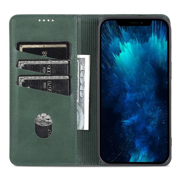 För Iphone 15 Plus anti-scratch Pu Case Stativ Plånbok Cover Green