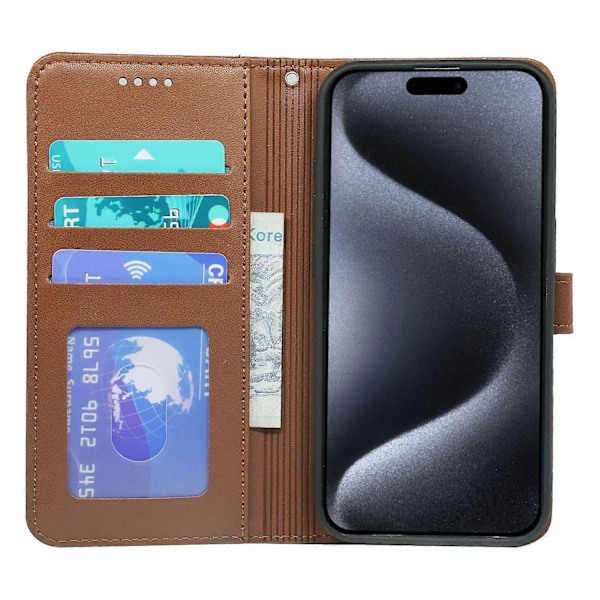 Til iPhone 16 Pro Max Wallet Case Magnetisk Lukning Læder Telefon Cover med Rem - Grøn Multicolor Brown
